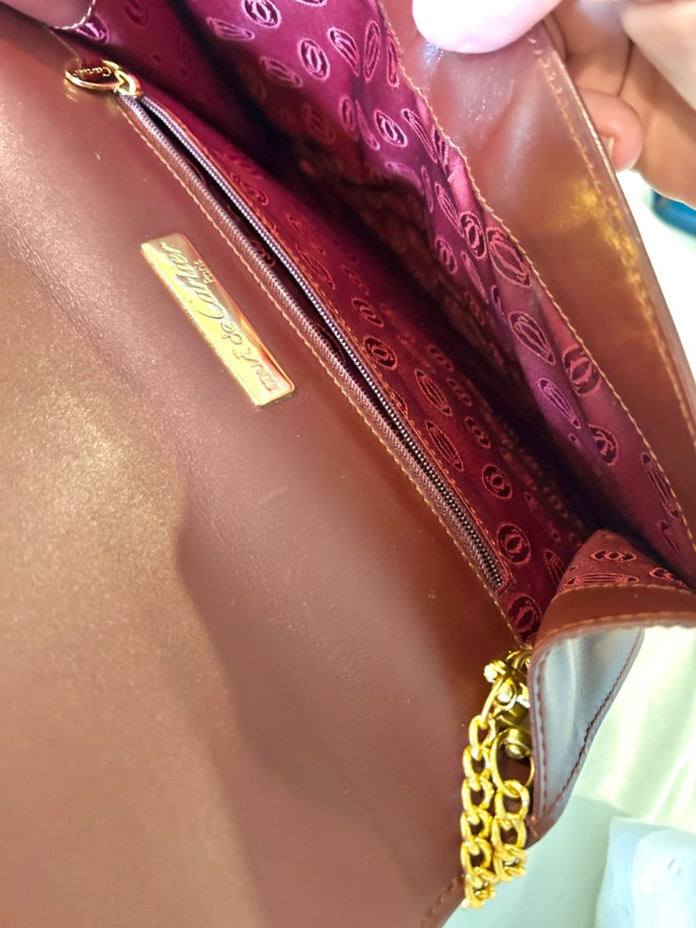 Cartier Leather Clutch. Beautiful, burgundy. New.  Can be used as shoulder bag. - Picture 6 of 16